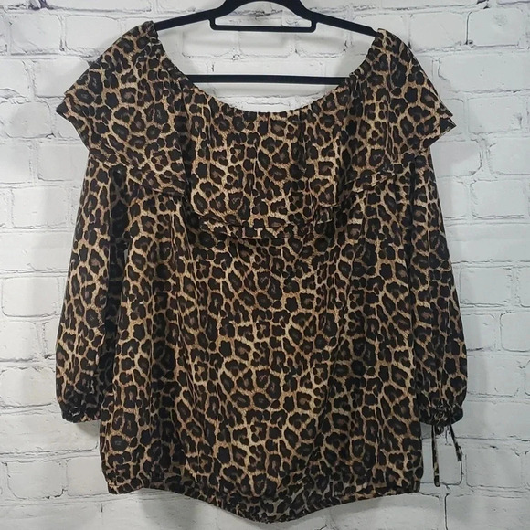 MICHAEL KORS Plus Size Leopard Off the Shoulder Peasant Blouse Size 1x - Picture 9 of 9